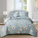 Beach Quilts Set Full/Queen Size Ocean Theme Bedspreads,3Pcs Seashell Conch Starfish Coverlet Set Lightweight Reversible Bedding with Pillow Shams,Blue