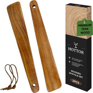 Teak Wood Spatula for Cooking,12.2 Inch Flat Wooden Spatula for Cast Iron,Wood Cooking Utensil,Spatulas Perfect for Flipping,Serving,Scraping,Turning. Set Of 2