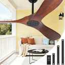 60 Inch Ceiling Fan No Light, Wood Indoor Outdoor Ceiling Fans for Patios Living Room Bedroom Gazebo, Big High CFM Wet Rated Wooden Propeller Ceiling Fan for Sloped Ceiling (Walnut)