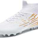 breooes Mens Soccer Cleats Football Boots Womens Professional Training Soccer Shoes Big Boys Girls (White)