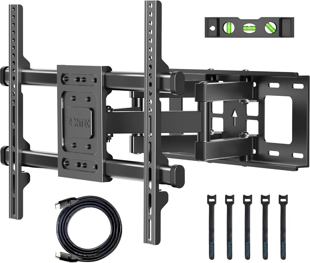 BONTEC Full Motion TV Wall Mount for 32-85 inch LED LCD OLED Flat Curved Screen TVs, Swivel Tilt TV Mount Bracket with Articulating Dual Arms Hold up to 132lbs, Max VESA 600x400mm, Fits 16" Studs