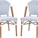 Flash Furniture Lourdes Set of 2 Indoor/Outdoor Commercial Bistro Stack Chairs - White/Gray PE Rattan Back and Seat - Natural Bamboo Print Aluminum Frame
