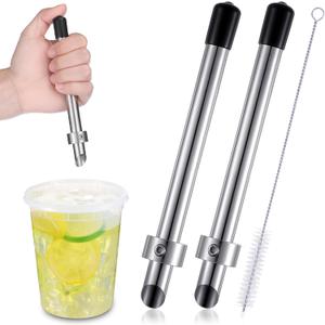 Lasnten 2 Pack Straw Puncher for Plastic Lids Lemonade Cups, Stainless Steel Straw Hole Puncher Punching Tools for Cafe Drinks Deli Container Squeezed Fresh Lemonade Stand Supplies(6.3 Inch,Black)