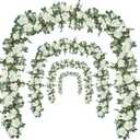 Flower Garland Rose Vine 4Pcs 28FT Artificial Floral Garland with Green Leaves Hanging Rose Vine for Wedding Party Garden Home Wall Decor (White)