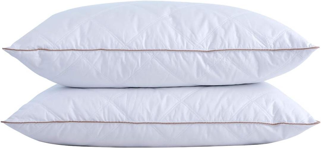 puredown Goose Feathers and Down Pillow with Diamond Quilting with 100% Cotton Cover, Pack of 2, King Size (Classic White)