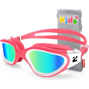 ZIONOR Kids Swim Goggles, G1MINI SE Anti-Fog Swimming Goggles for Kid Child 6-14 (B8 (Pinkwhite-gold))