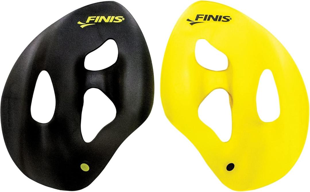 FINIS Iso Swim Training Paddles - Stroke Technique Trainer - Isolates Muscle Groups - Strapless - Black/Gold (Small)