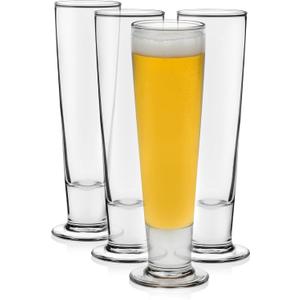 Libbey Stockholm Pilsner Beer Glasses Set of 4, 14.5oz, Tall, Slender Pint Glasses for Pilsner, Kolsch, Lager, and More, Unique Beer Gift Set