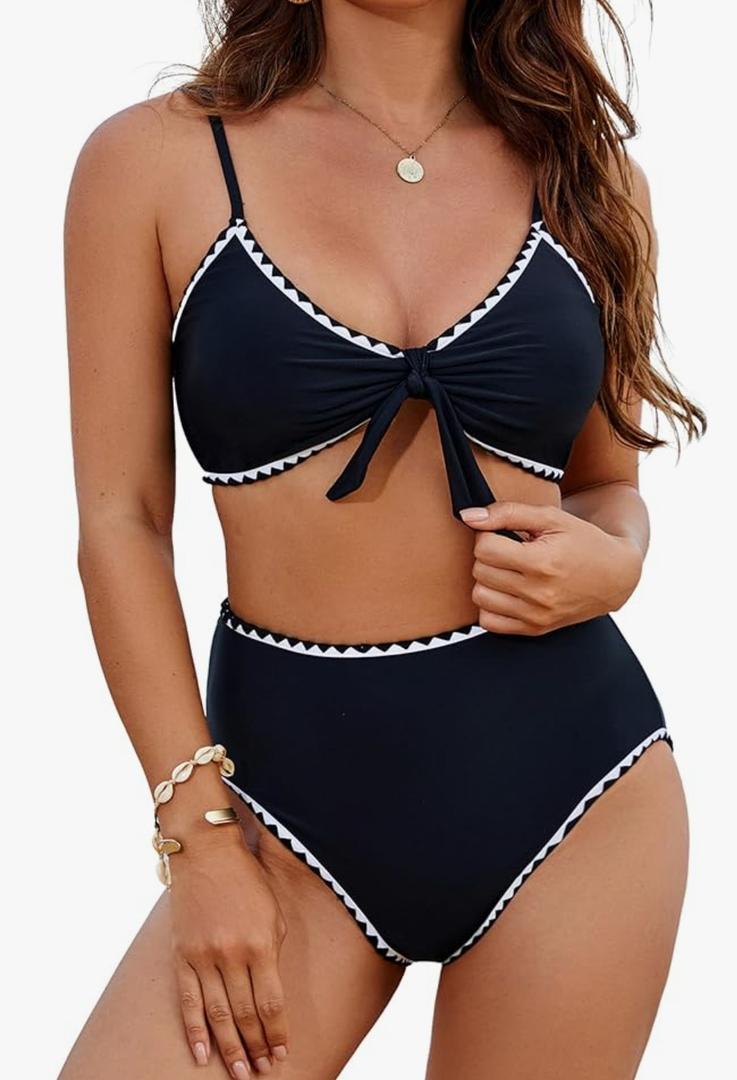 Blooming Jelly Womens High Waisted Bikini Set Tie Knot High Rise Two Piece Swimsuits Bathing Suits Large