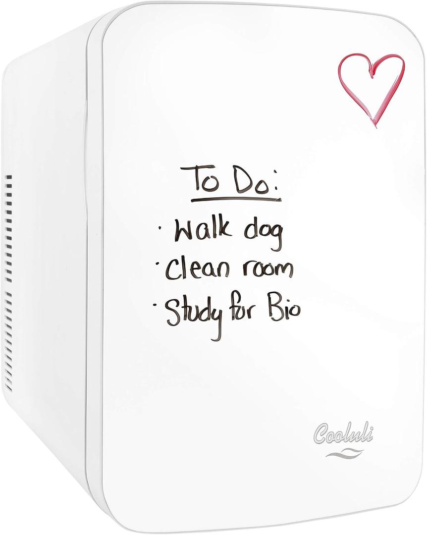 Cooluli Vibe Mini Fridge for Bedroom - With Cool Front Magnetic Whiteboard - 15L Portable Small Refrigerator for Travel, Car & Office Desk - Plug In Cooler & Warmer for Food, Drinks & Skincare (White), 15 Liter