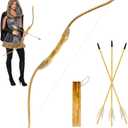 Youth Wooden Bow and Arrow Set, 40 Inch Handmade Wooden Bow and Arrow Cosplay Costume Prop Archery Set Games Toys, 1 Bows 1 Quivers and 3 Feather Arrows, Gifts for Kids Youth Boys and Girl