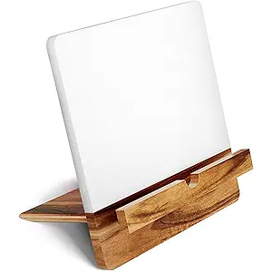 Acacia Cookbook Stand for Kitchen Counter  12" x 12" Large Adjustable NonSlip Acacia Wood Book Stand for Cookbooks  Collapsible for Easy Storage  Extra Large Recipe Book Holder for Kitchen Counter