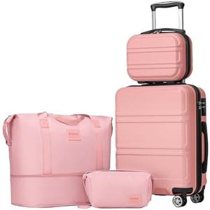 Kono Luggage Set 4 Piece Carry On Hardside Luggage with TSA Lock Spinner Wheels Carry On Suitcase Nude/Rose Pink