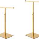 Purse Display Stand Set of 2 Jewelry Tower Stainless Steel Jewelry Handbags Stand Tabletop for Necklaces Purse Hanger Stands Adjustable Height Organizer Home Store Boutique, Gold