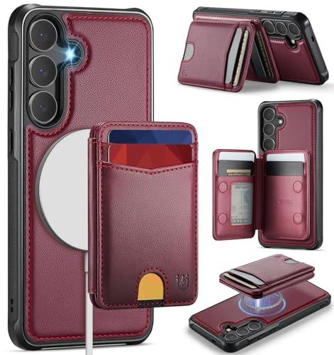 Usroom for Samsung Galaxy S25 FE Case Wallet Compatible with Magsafe, RFID Blocking Magnetic Card Holder 2 in 1 Detachable Kickstand Shockproof Phone Case for Galaxy S25 FE 6.7" Wine Red