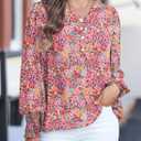 Dokotoo Women's Casual V Neck Easel Floral Print Long Sleeve Blouses Smocked Button Down Shirts Bohemian Top (Purple, XXL)