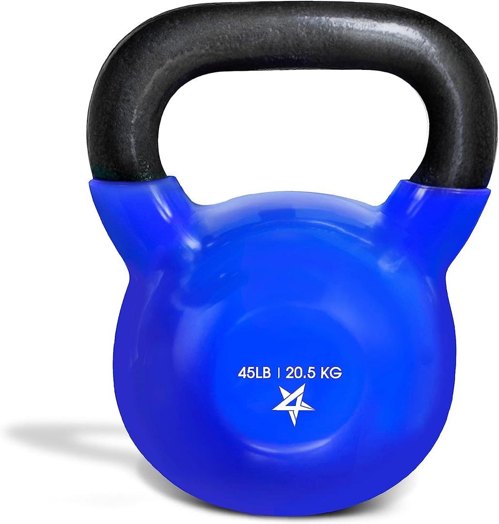 Yes4All Kettlebell, 45 lb Vinyl Coated Cast Iron Strength Training Kettlebells for Home Gym Exercises, Heavy Weights Gym, Fitness, Full Body Workout Equipment, Push up, Grip, Strength Training - Blue