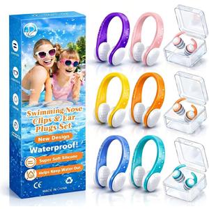 Swimming Nose Clip Ear Plugs - 9 Packs Silicone Swim Nose Plugs with Earplugs for Kids, Waterproof Pool Nose Plug for Diving Surfing and Other Water Sports with Storage Box, Multi-Color