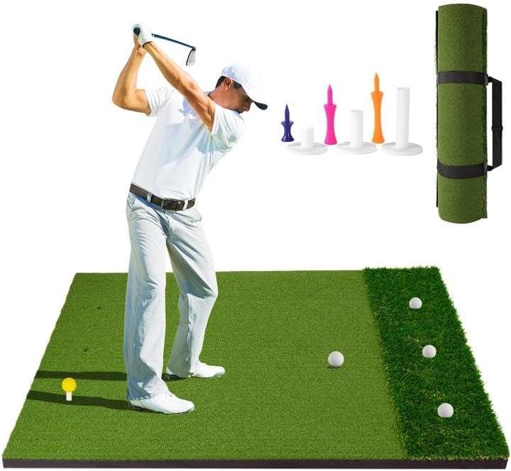 MONOJOY Golf Hitting Mat 5x4ft, Thick 31mm Artificial Turf Practice Mat with 6 Tees, Durable EVA Backing for Indoor | Outdoor Driving, Chipping & Swing Training