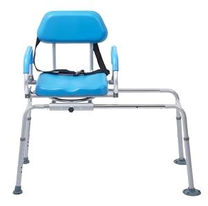 Helivora Sliding Shower Chair Tub Transfer Bench with Swivel Seat, Rotating Bathtub Bench with Padded Seat and No-Slip Suction Cups for Elderly and Disabled