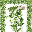 Hotop 6 Pcs 7.55 Ft Artificial Morning Silk Glory Vines for Outdoor Fake Hanging Flowers Plants Faux Silk Morning Glory Flower Garland Long Vines for Wall Fence Indoor Wedding Banquet Decor(White)