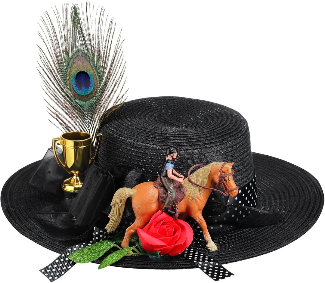 Newcotte Derby Hats for Women Vintage Feather Horse Rose Derby Hats Fascinator Bridal Wedding Tea Party Hat