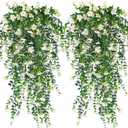 RECUTMS 4 Pcs Artificial Flowers for Outdoors Fake Hanging Flowers Plants 29Inch UV Resistant Silk Daisy Flower Realistic Faux Trailing Vine for Wall Yard Porch Balcony Indoor Outdoor Planters (White)