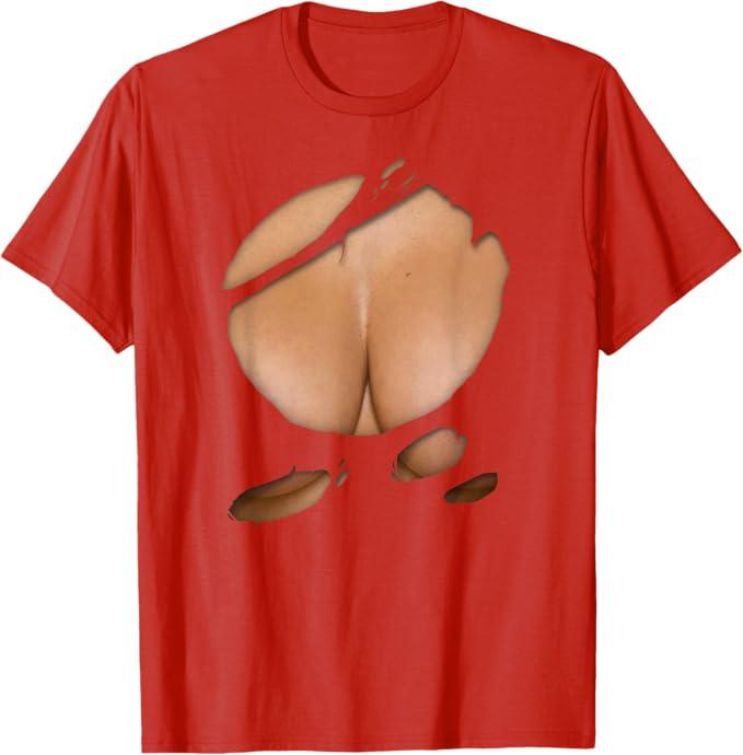 Ripped Sexy Busty Big Boobs T-Shirt, XL, Red