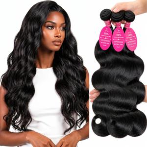 15A Body Wave Bundles Human Hair 18 20 22 Inch 100% Unprocessed Brazilian Virgin Human Hair Bundles Weave 3 Bundle Hair Extensions for Women Natural Color