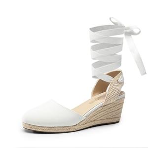 DREAM PAIRS Women's Wedge Sandals Platform Close Toe Espadrilles Strappy Lace Up Sandals Cute Fashion Comfortable Dressy Beach Vocation Summer Shoes,Size 8.5,White-Canvas,SDPW2405W