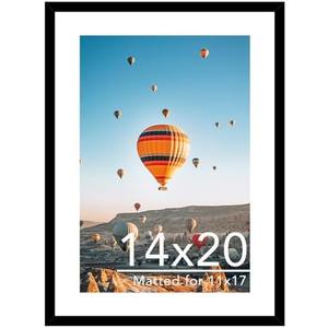 14x20 Picture Frame with 11x17 Mat, Display Photo 11x17 with Mat or 14 x 20 Without Mat, Wall Hanging Large 14 by 20 Poster Frame with Plexiglass, Black