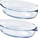 Small Casserole Dishes Oval 2 Pack, 23oz Glass Au Gratin Baking Dish, Individual Oval Baking Pan for Oven Microwave Air Fryer, 1 or 2 Person Servings, Bakeware Clear Prep Bowls with Handle