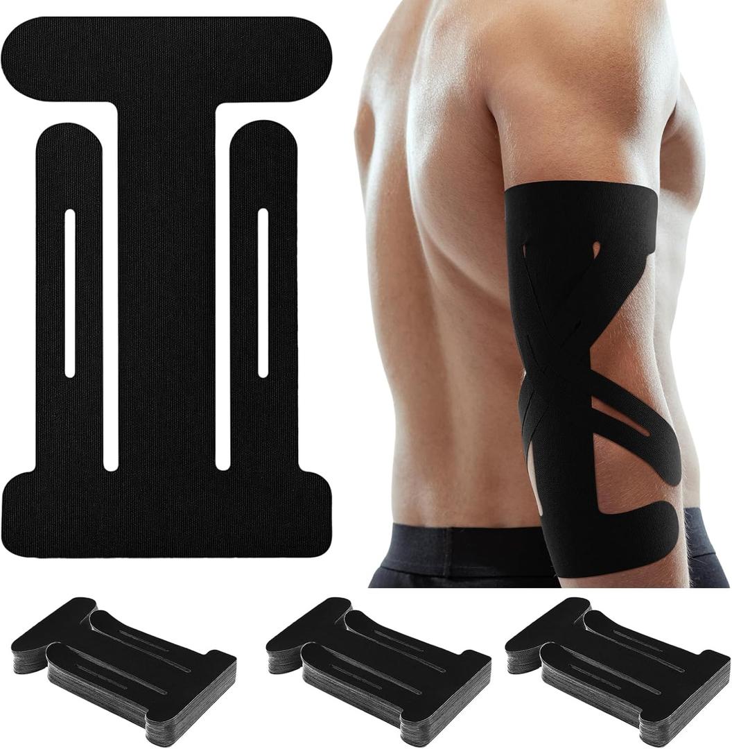 30 Count Kinesiology Tape for Elbow Pre Cut Waterproof Elbow Tape Original Cotton Athletic Latex Free Relief Muscle Support Pain for Sports and Long Lasting Support(Black)