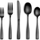 20 Pcs Black Silverware Set, Food-Grade Stainless Steel Flatware Set for 4, Square Cutlery Set, Mirror Polished Tableware Eating Utensils Set for Kitchen, Include Knife Fork Spoon Set,Dishwasher Safe