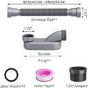 Low Profile Flexible Bathtub Shower Drain Pipe Kit - Flat P Trap for Freestanding Tub, 1 1/2 or 1 1/4 Inch(Gray)
