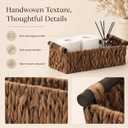 Water Hyacinth Toilet Tank Basket – Wicker Toilet Paper Storage Basket for Back of Toilet, Bathroom Counter Organizer with Wooden Handles, Brown