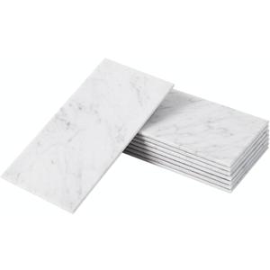 Carrara Marble Subway Tile, 100% Natural Marble, 3" x 6" Peel and Stick Self Adhesive Backsplash Tile for Kitchen and Bathroom, 16 Sheets (Bianco Carrara White)