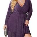 Zeagoo Women's Plus Size V Neck Long Sleeve Midi Party Dress Lady Strench Club Dress Purple, 16Plus