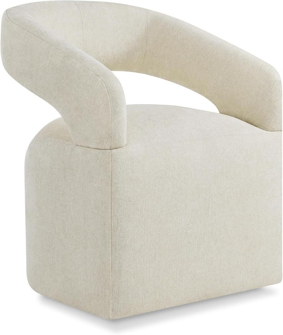 Upholstered Dining Chairs with Removable Casters Barrel Side Armchair with Rollers for Diningroom Bedroom Livingroom Reading Room, Cream Beige, 1PCS