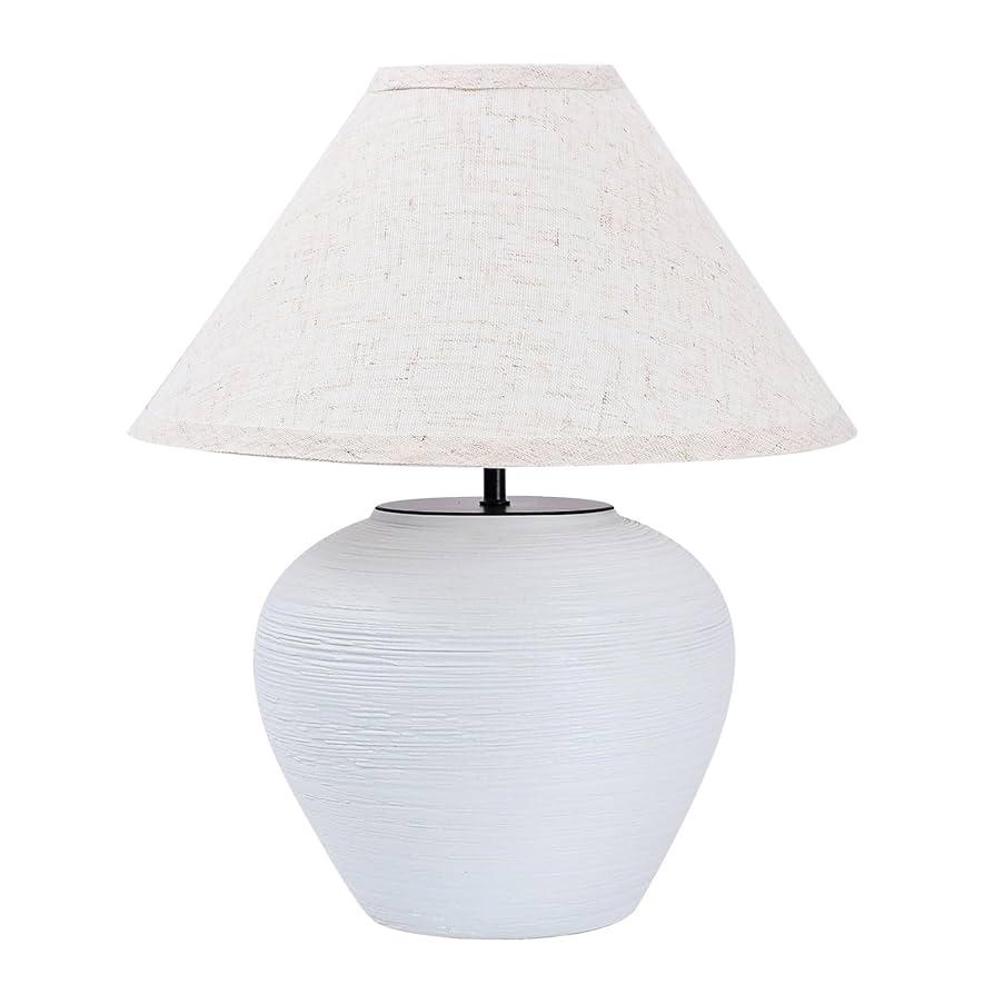 YEPDIN 15.3" White Streak Ceramic Pot Table Lamp,Ceramic Decorative for Home Decor,Bedside Table,Bedroom, Living Room,TL01