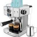 Espresso Machine 20 Bar, Milk Frother Steam Wand, 60oz (1.8 Liters) Water Tank, 1350W for Home Barista Espresso Latte Macchiato and Cappuccino Maker (Silver.)