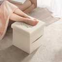 Bsketa Storage Ottoman Bench,15 Inch Folding Leather Foot Rest Stool, Beige