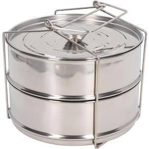 2 Tier Stackable Steamer Insert Pans, Stainless Steel Steamer Insert for Pot Pressure Cooker Accessories 6QT for Cooking Meat Dumplings Vegetables Fish