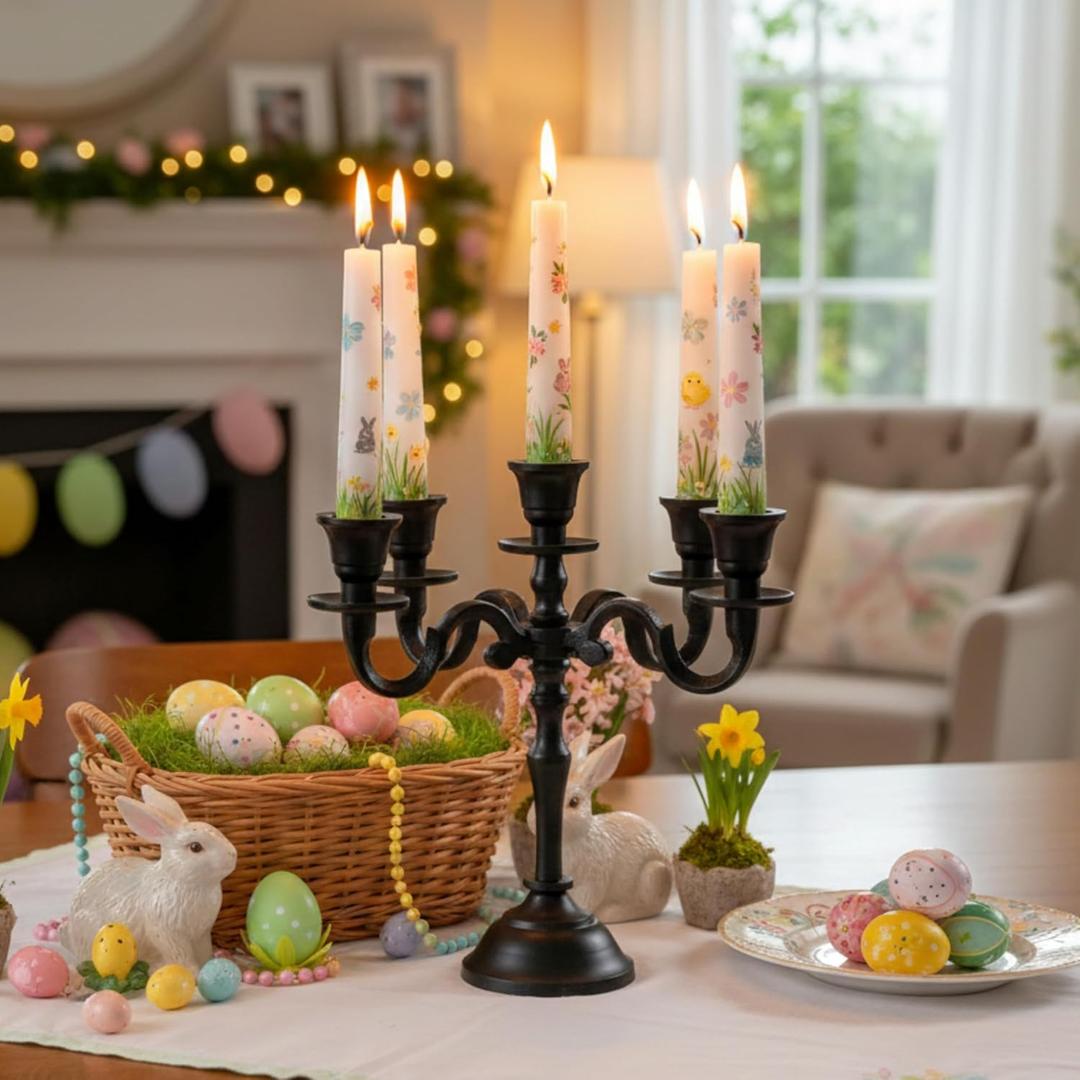 Rely+ 5 Arm Baby Candelabra Black Matte 8 Inch Taper Candle Holders Gothic Decorations Candlesticks Holder Home Decor Wedding Parties Centerpiece for Dining Table