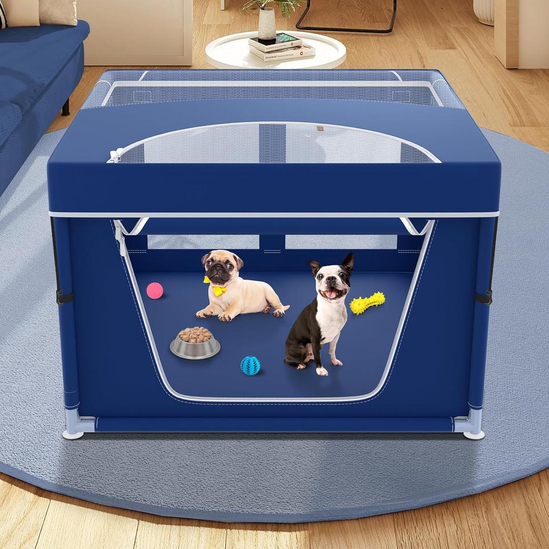 42x42x26 Inches Dog Playpen with Removable Roof,Puppy Playpen for Cat or Small Animals,Dog Play Pen Indoors Outdoor, Sturdy Safety Puppies Pen with Thickened Fabric