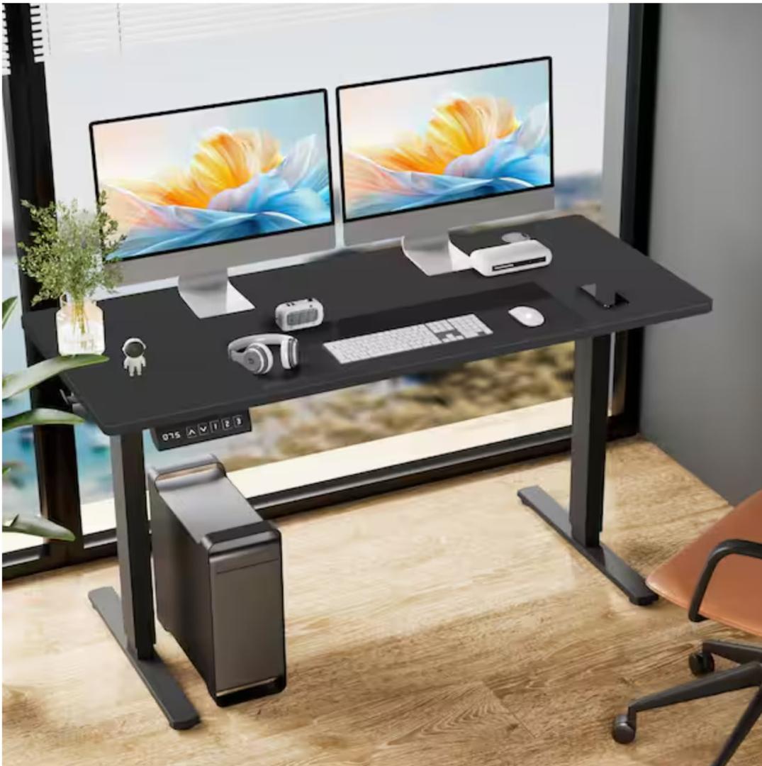 63 x 24 in. Electric Black Adjustable Height Rising Standing Desk with 3 Splice Board Desktop, 2 Hook & Wire Hole