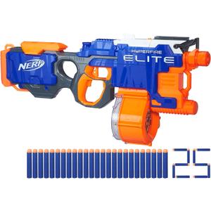Nerf HyperFire Motorized Elite Blaster, 25-Dart Drum, Fires Up to 5 Darts Per Second, Includes 25 Official Elite Darts 