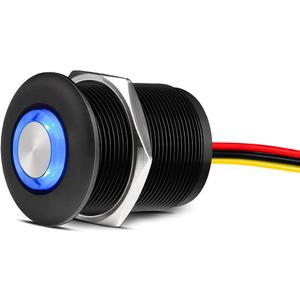 12 Volt Light Dimmer RV Boat High-Side PWM Dimming Switch, 7/8" Mounting Hole w/Blue Backlight for LED Strip Light 12V LED Halogen Incandescent, All-Aluminum Shell, Rated 6A (Black)