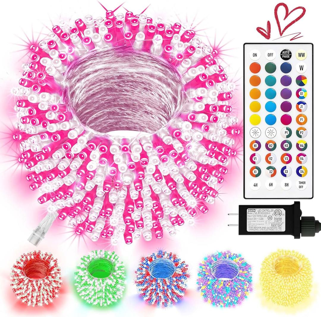 LitHome Color Changing Christmas String Lights Connectable, 35 Colors 66Ft 200 LED Christmas Lights Outdoor with Remote, Plug in Valentine's Day String Light for Xmas Tree Indoor Easter Decoration (Clear Wire)