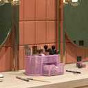 EasyPAG Mesh Pen Holder Desk Organizer with Drawer Stationery Supplies Organizer for Dorm School 9 Compartments Workspace Desk Accessories Organization for Office, Light Pink